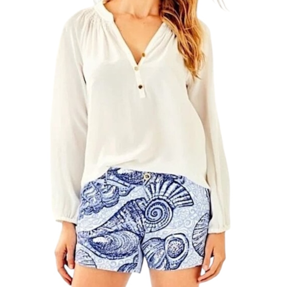 Lilly Pulitzer Callahan Blue & White Shorts in Popped Up Stuffed Shells Print  2